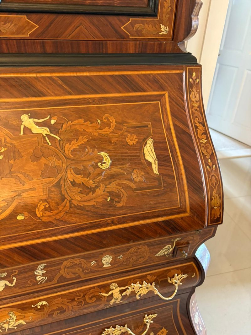 Outstanding Quality Antique Italian Marquetry Inlaid Burr Walnut Bureau Bookcase - Image 11